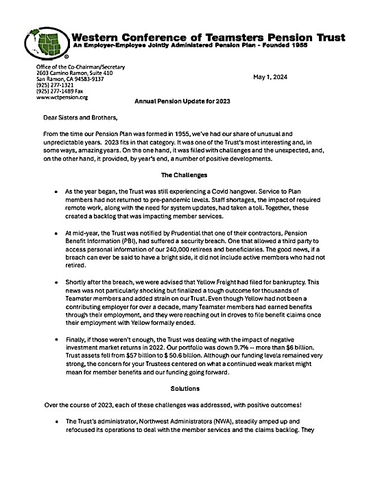 Image of Union Chairman Letter