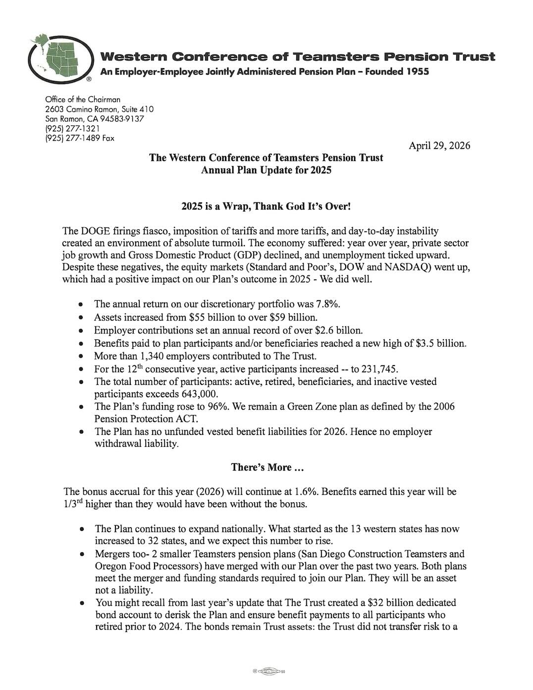 Image of Union Chairman Letter